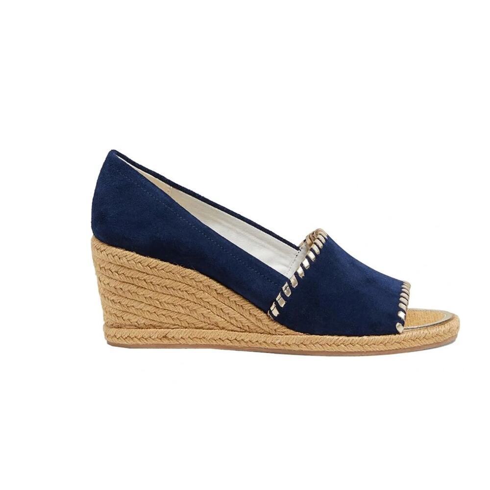 Jack Rogers Palmer Navy Suede Peep Toe Espadrille Wedge Sandals